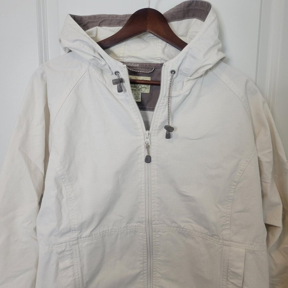 Women's Cabelas Jacket Full Zip 100% Cotten Hooded Off White Sz XL Lightweight - Picture 2 of 8